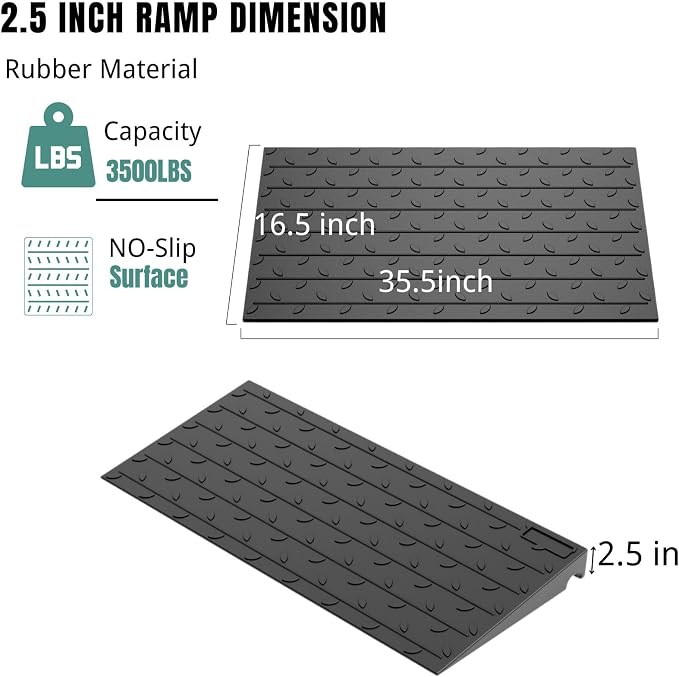 BESEA 2.5" inch Threshold Ramp Rubber Wheelchair Ramp, No-Slip Surface 3500 Lbs - Image 2