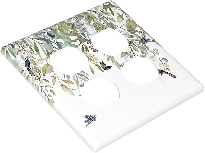 Green Leaf Eucalyptus Leaves Floral Bird Butterfly Outlet Covers 2 Gang Double - Image 3