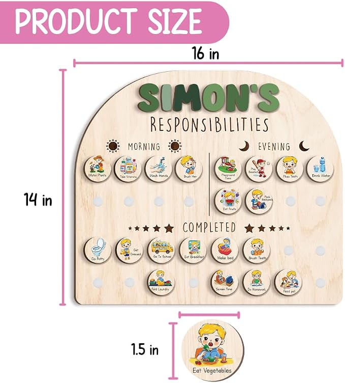 Wooden Chore Chart for Kids Visual Schedule, Routine Chart for Kids, Morning - Image 7