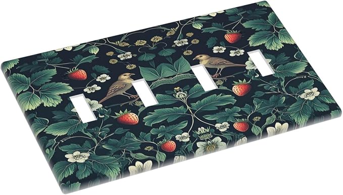 Light Switch Covers Strawberry Birds Flowers Plant Morris Floral Quad Toggle - Image 3