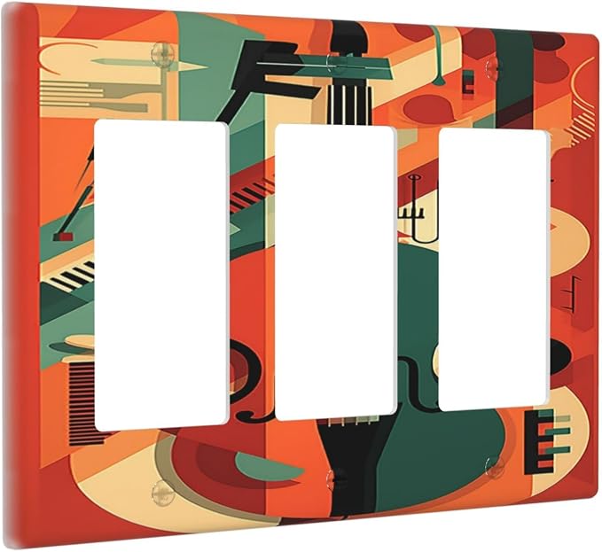 Light Switch Covers Violin Abstract Jazz Colorful Painting 3 Gang Rocker - Image 2