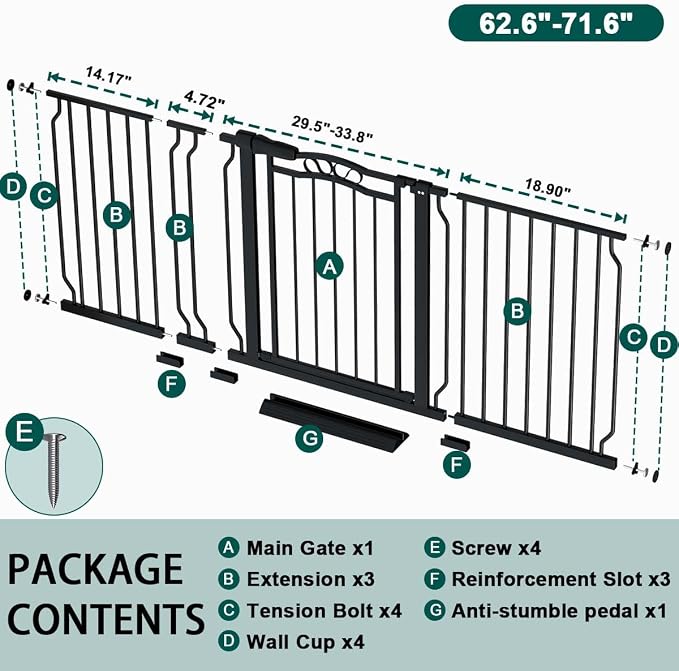 Fairy Baby 62.5"-71.6" Extra Wide Baby Gate Pressure Mount, Long Large Dog Gate - Image 2