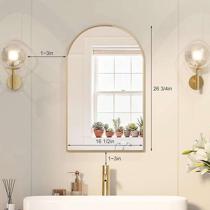 Recessed Medicine Cabinet for Bathroom, Brushed Gold Arched Medicine Cabinet - Image 7