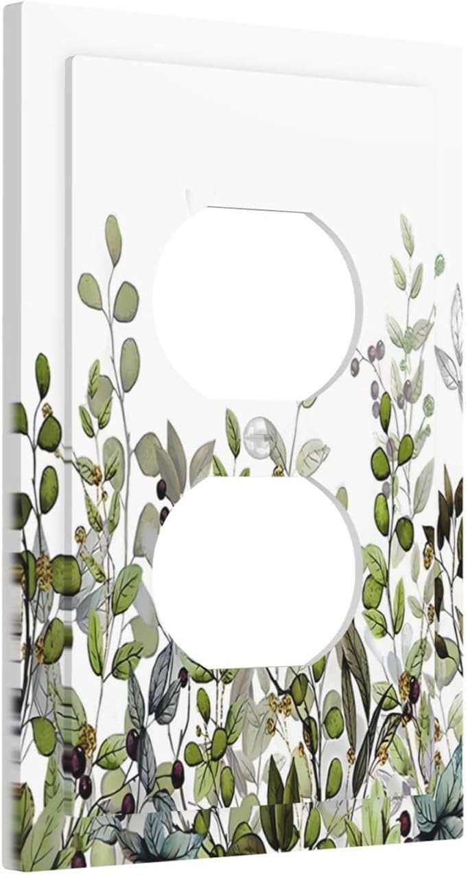 Watercolor Green Eucalyptus Leaves Plants Fruit Outlet Covers 1 Gang Duplex - Image 2