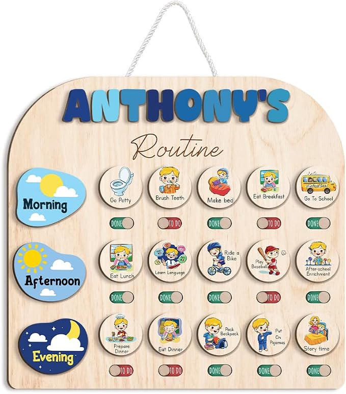 Wooden Chore Chart for Kids Visual Schedule, Routine Chart for Kids, Morning by TinyKidz
