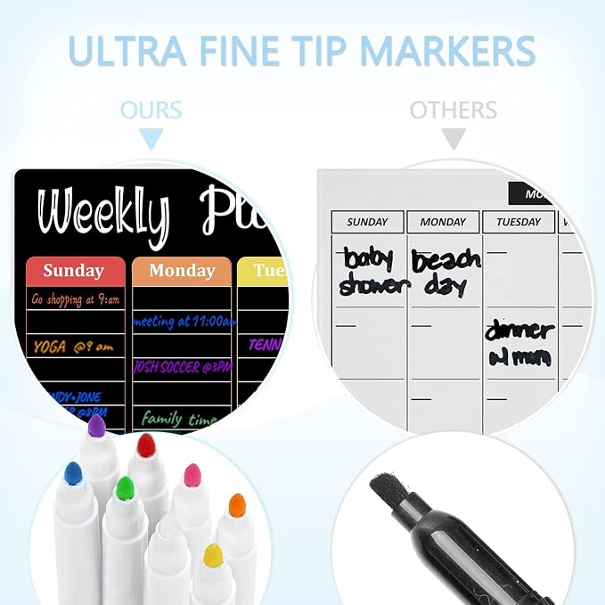 Hivillexun Magnetic Black Dry Erase Calendar White Board Set - Field & Grace