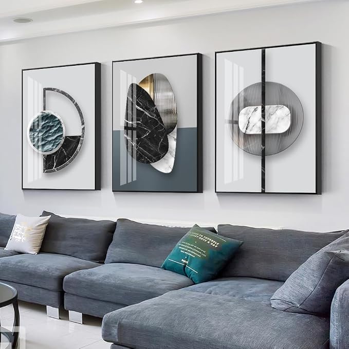 QKF Large Glossy Canvas Abstract Geometric Wall Art Dark Graphics Modern Home - Image 7