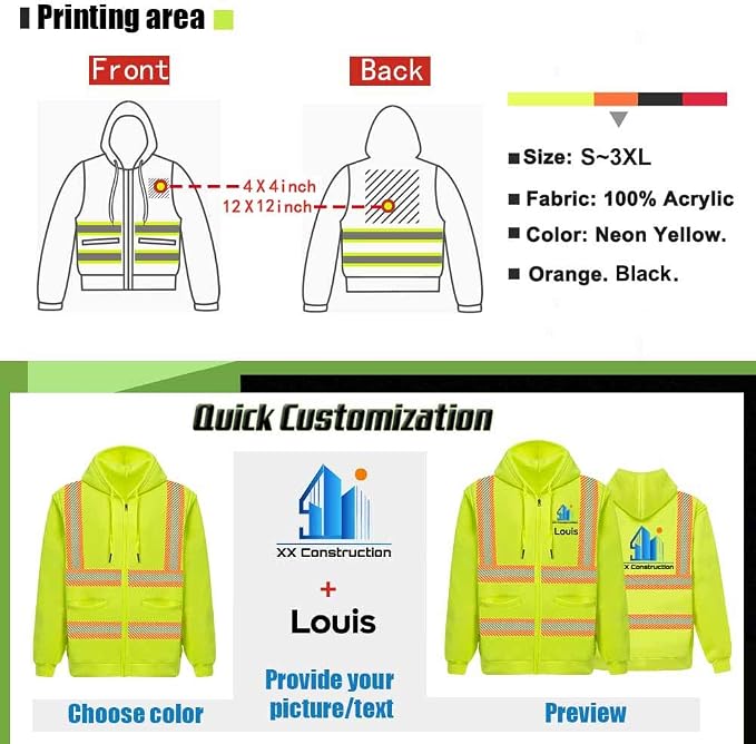 YOWESHOP High Visibility Reflective Safety Hoodie Jacket - Image 3