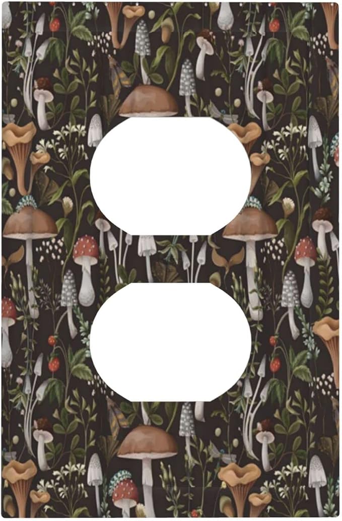 Rustic Vintage Boho Plant Mushroom Floral Leaf 1 Gang Duplex Outlet Cover by Spshian
