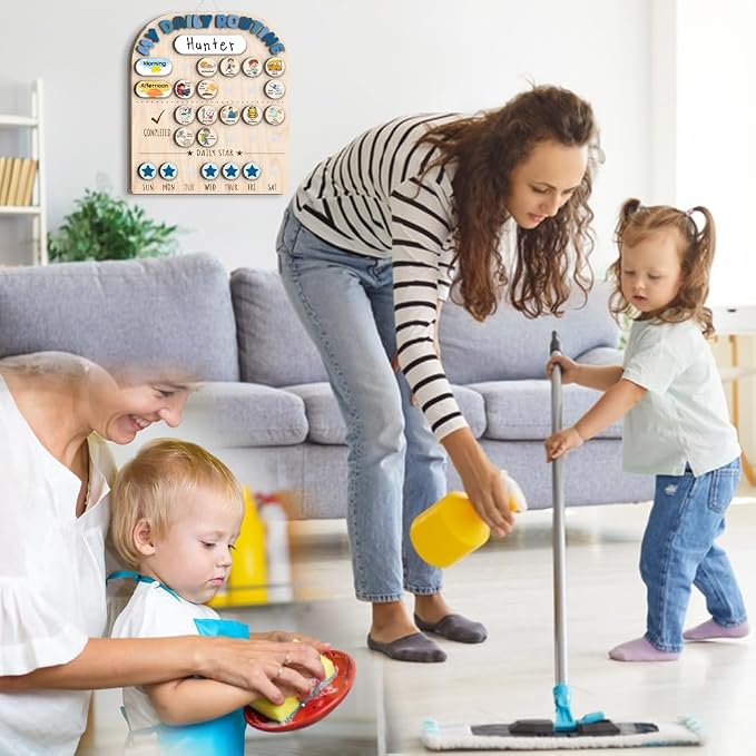 Wooden Chore Chart for Kids, Wooden Daily Routine Chart for Kids, Visual - Image 8