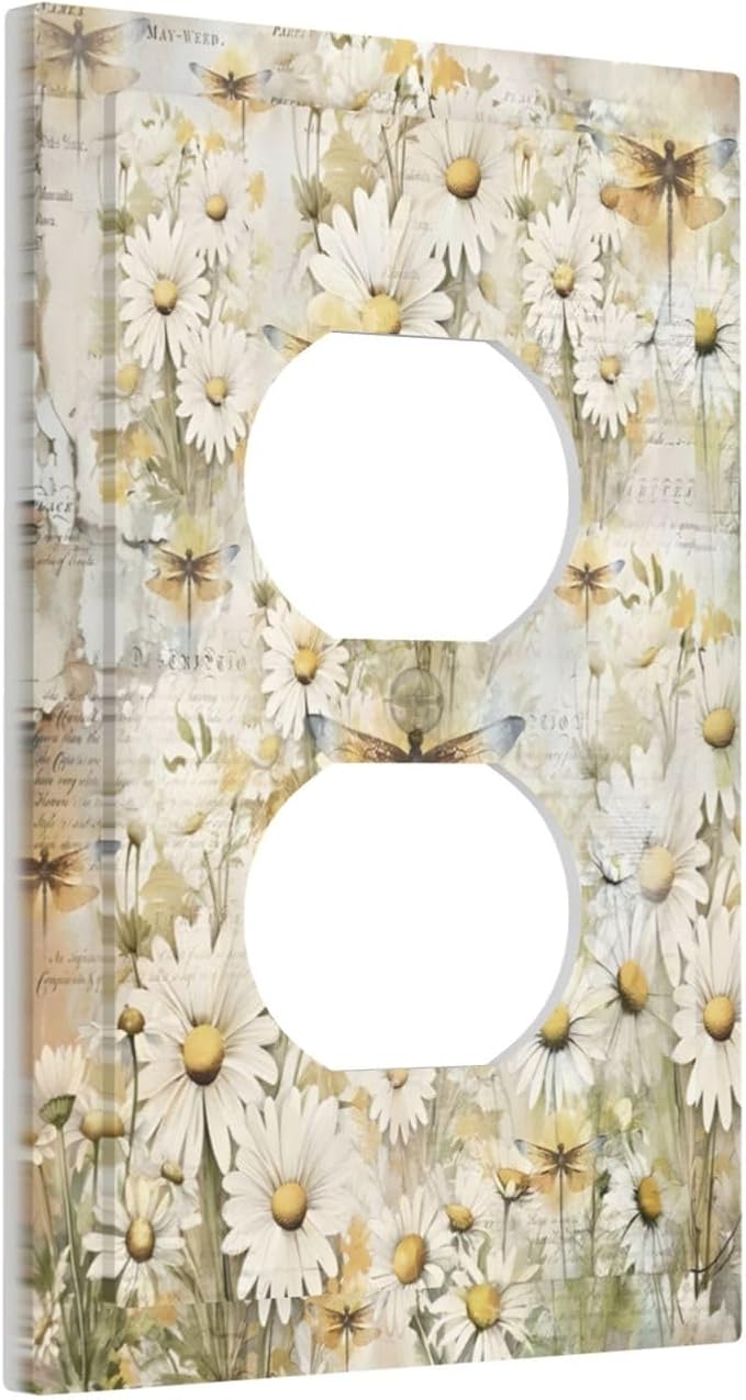 Vintage Letter Paper Wildflowers Dragonfly Daisy Floral Outlet Covers 1 Gang - Image 2