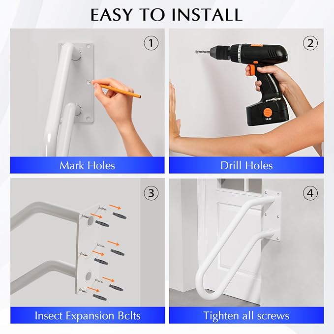 Hand Rails for Outdoor 1-2 Steps, Indoor Stairs, Wall Mount Non-Slip U-Shape - Image 4