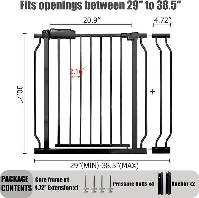 Walk Through Baby & Dog Gate 34-38.5 Inch, Auto Close, Tension Mounted Indoor - Image 2