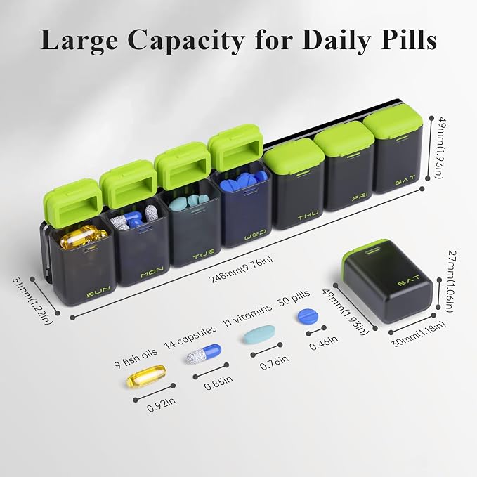 Weekly Pill Organizer Magnetic, Removable Pill Box 7 Day 1 Time a Day, Large - Image 3