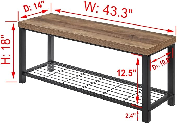 FOLUBAN Entryway Bench, Modern Shoe Storage Bench, Rustic Wood and Metal Entry - Image 2