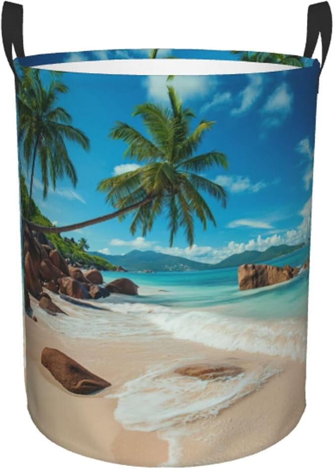 Laundry Basket Seaside Palm Trees Collapsible Large Capacity, 63L Dirty Clothes by Unknown