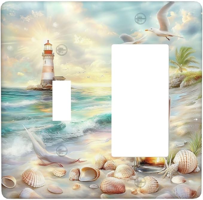 Outlet Covers Beach Ocean Lighthouse Seashells 1 Toggle 1 Rocker Combination by Unknown