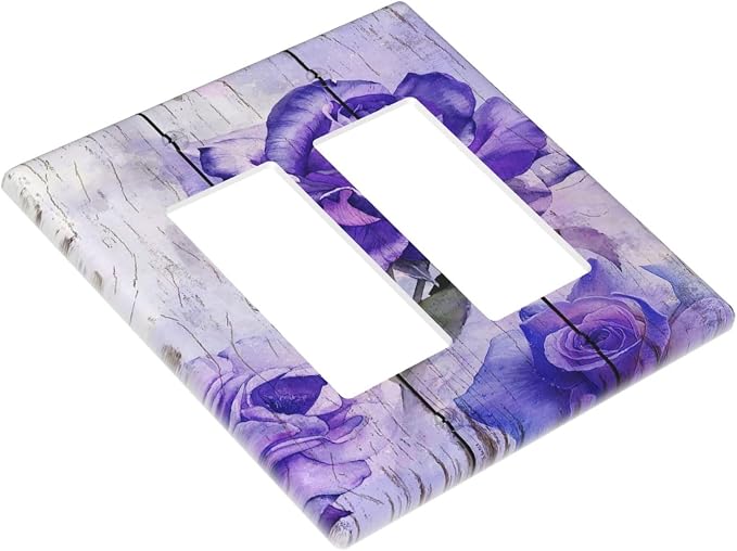 Outlet Covers Purple Rose Flower Rustic Wood Plank 2 Gang Wall Plate Double - Image 3