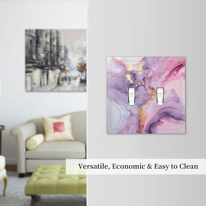 Decorative Switch Plates Pink Marble Abstract Purple Gold Texture 2 Gang Double - Image 7