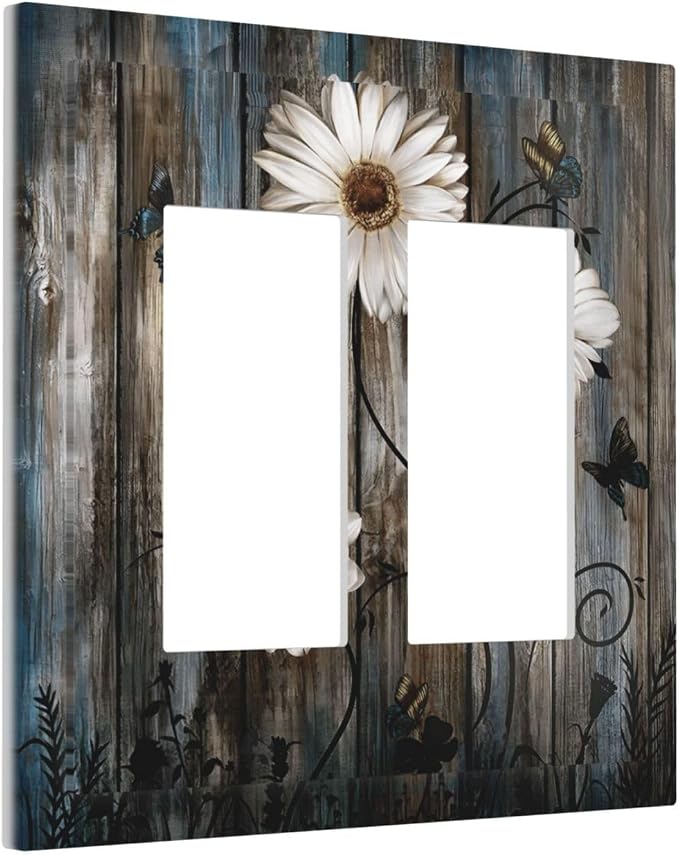 Rustic Wood Background Floral Butterfly Daisy Decorative Outlet Covers 2 Gang - Image 2