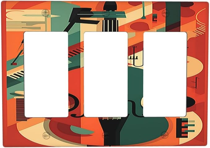 Light Switch Covers Violin Abstract Jazz Colorful Painting 3 Gang Rocker by LightSwitchCover