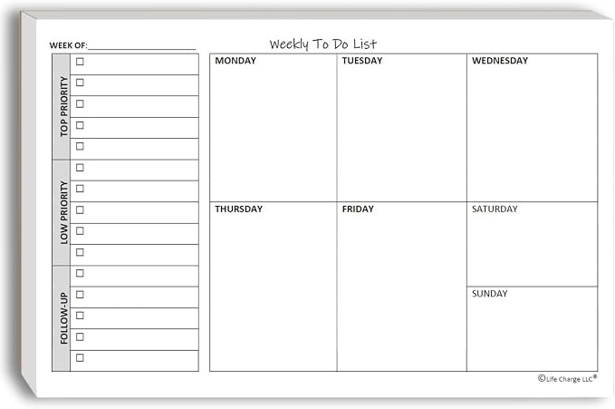 Weekly TO DO List Notepads Task Pad Planner w/Daily Checklist, Priority ToDo & - Field & Grace