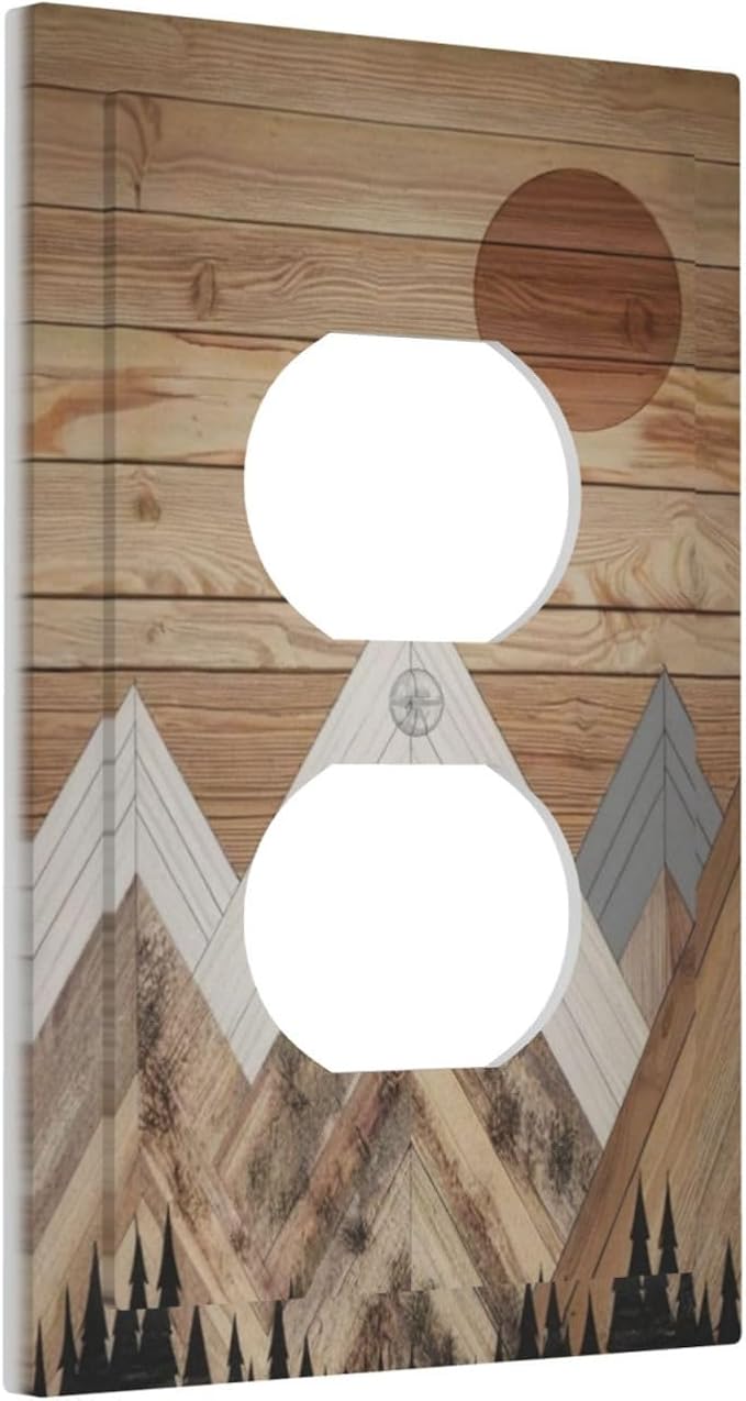 Wooden Planks Mosaic Snow Mountain Sun Outlet Covers 1 Gang Duplex Light Switch - Image 2