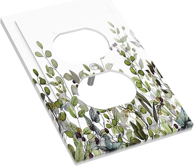 Watercolor Green Eucalyptus Leaves Plants Fruit Outlet Covers 1 Gang Duplex - Image 3