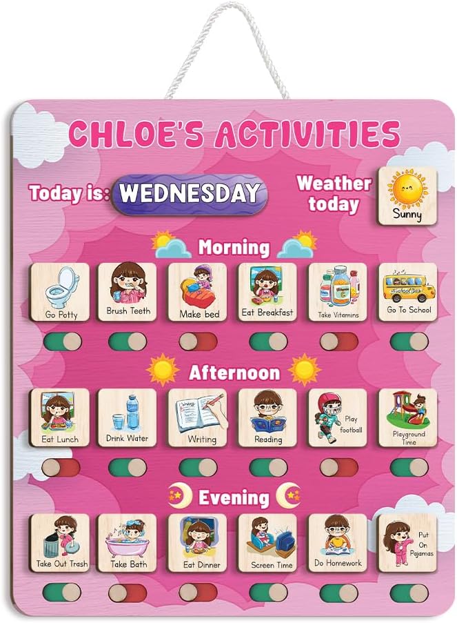 Personalized Wooden Daily Routine Chart 12x14", Visual Schedule, Daily by TinyKidz