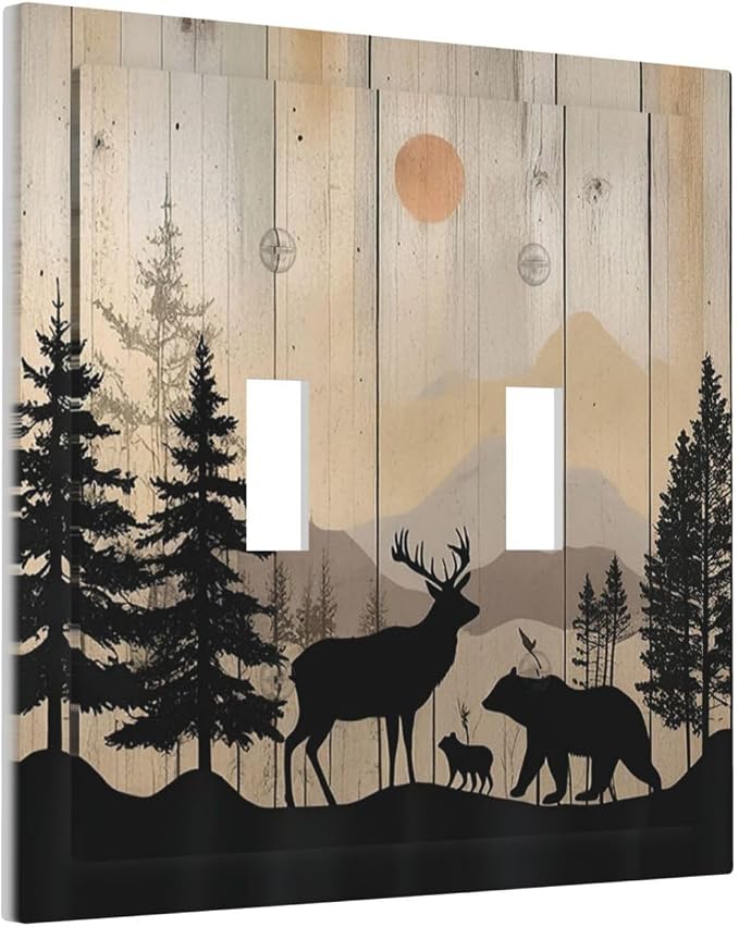 Decorative Switch Plates Wood Board Wildlife Cute Bear Deer Forest Rustic 2 - Image 2