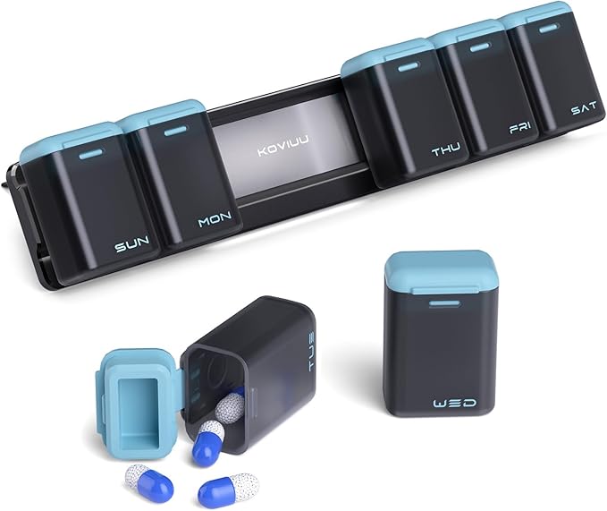 Weekly Pill Organizer Magnetic, Removable Pill Box 7 Day 1 Time a Day, Large by KOVIUU