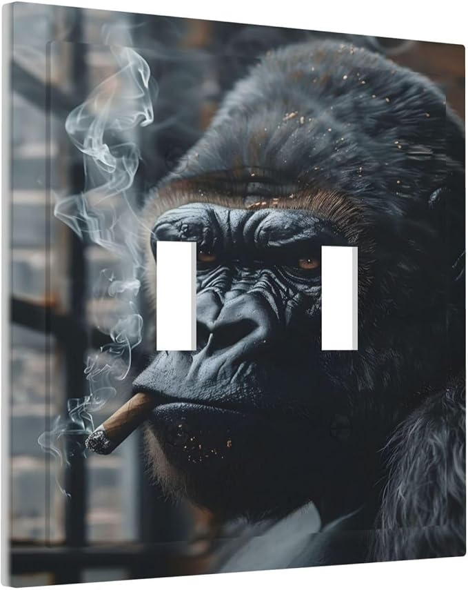 Funny Animal Smoking Black Orangutan Decorative Switch Plates 2 Gang Double - Image 2