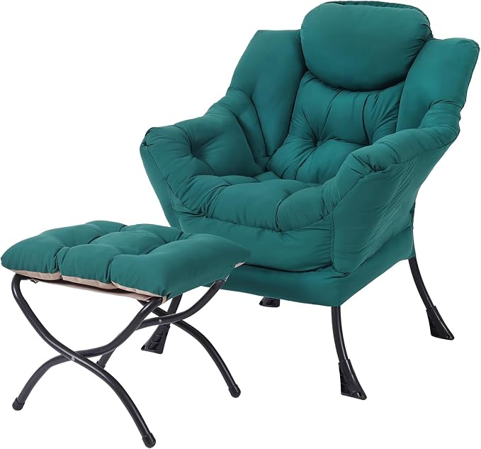 Lazy Chair with Folding Ottoman, Modern Accent Lounge Armchair with Armrests by MBOOYOME
