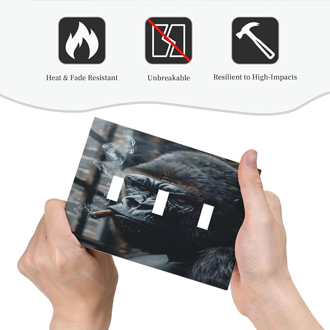 Funny Animal Smoking Black Orangutan Decorative Switch Plates 3 Gang Wall Plate - Image 6