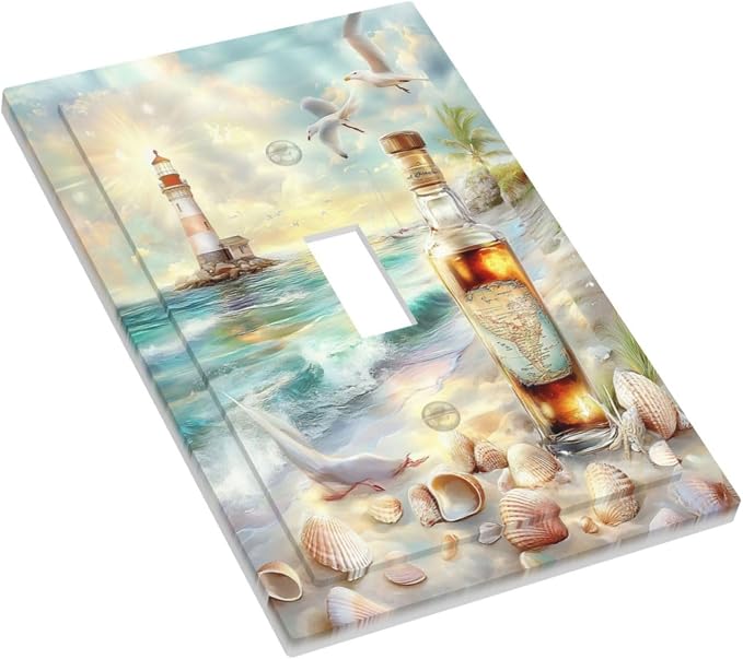 Decorative Light Switch Cover Beach Ocean Lighthouse Seashells 1 Gang Single - Image 3