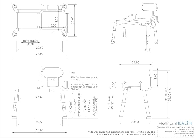 Platinum Health Carousel Sliding Shower Chair Tub Transfer Bench - Image 9