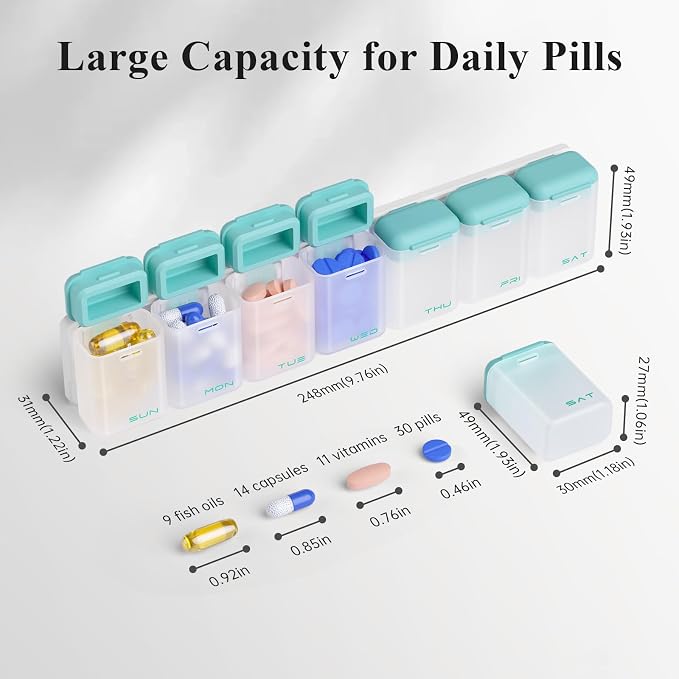 Weekly Pill Organizer Magnetic, Removable Pill Box 7 Day 1 Time a Day, Large - Image 3