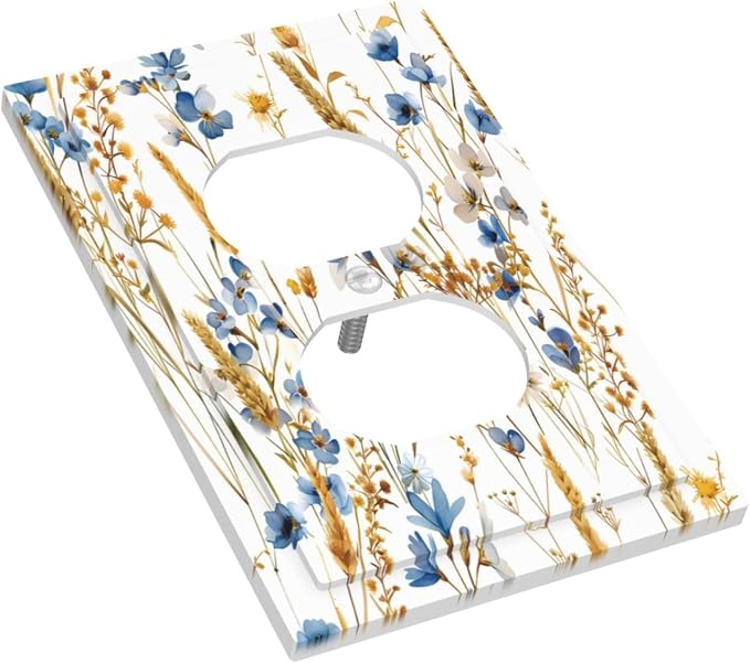 Vintage Wildflower Blue Gold Country Fall Wheat Floral Outlet Covers 1 Gang - Image 3
