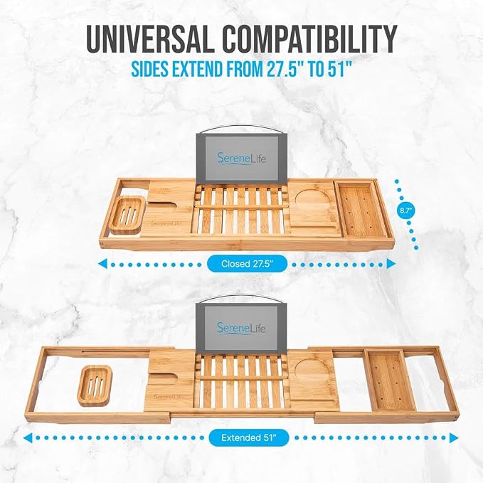 SereneLife Premium Bathtub Tray Caddy - Image 3