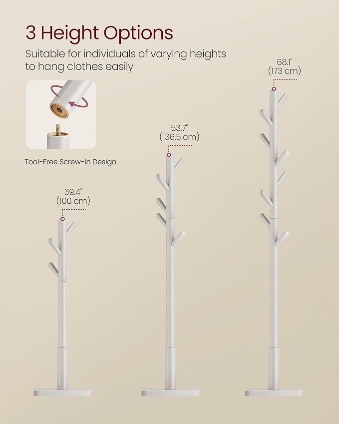 VASAGLE Solid Wood Coat Rack, Free Standing Hall Coat Tree - Image 6