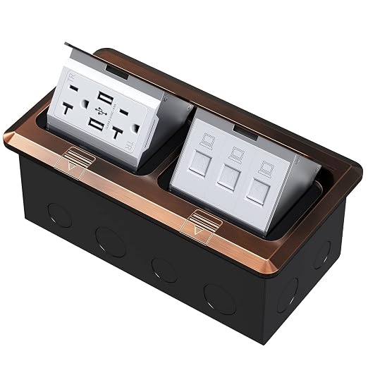 KYHSHJ Dual Pop-Up Floor Electrical Outlet Box Kit，20 Amp Stainless Steel USB by KYHSHJ