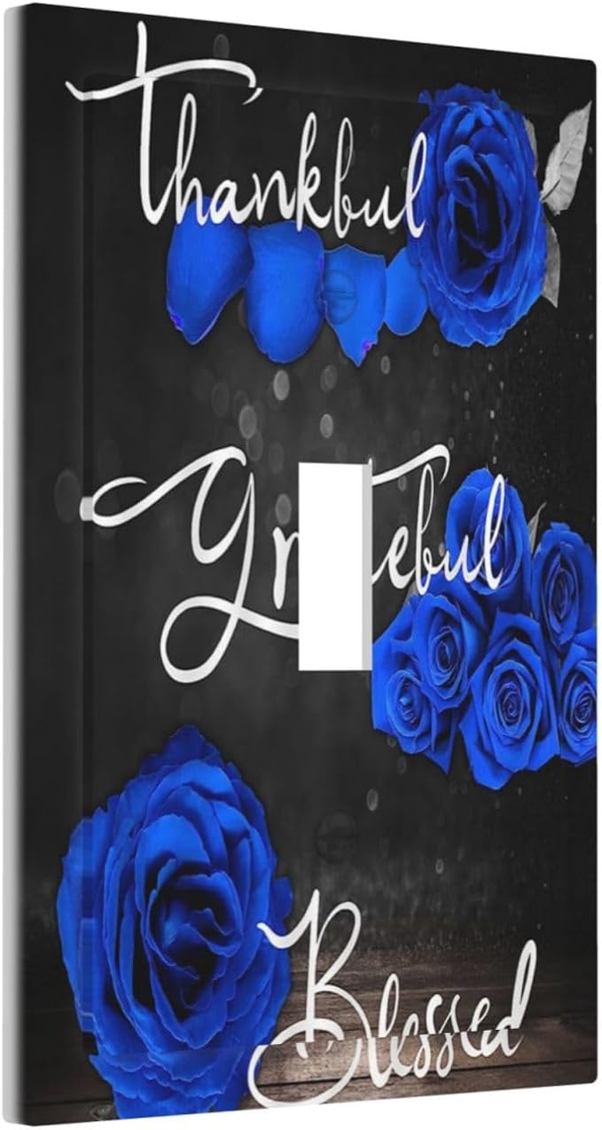 Light Switch Cover Blue Rose Thankful Grateful Blessed 1 Gang Wall Plate Cover - Image 2