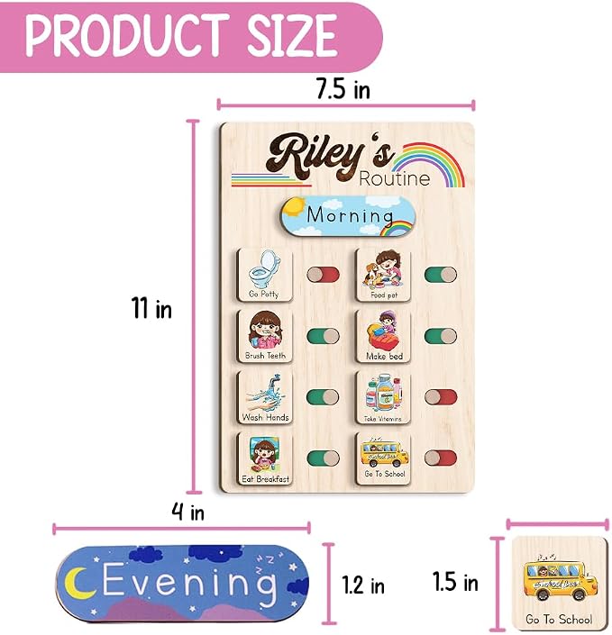 Wooden Chore Chart for Kids Visual Schedule, Routine Chart for Kids, Morning - Image 7