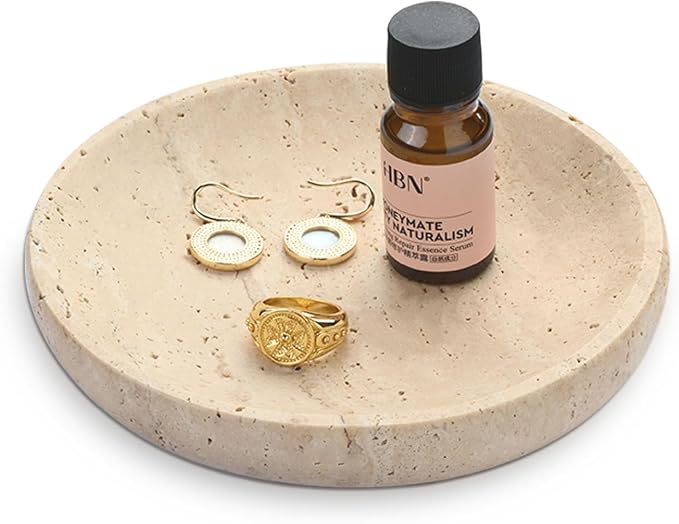 Natural Marble Round Jewelry Tray 5.5 inch, Earrings and Soap, Ideal Gift by HAMAKAWA