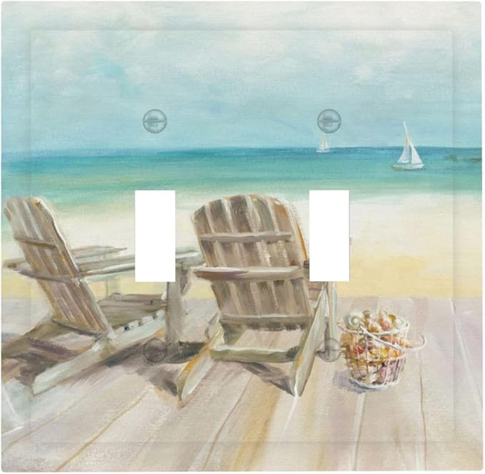 Light Switch Cover Beach Beach Chair Seascape Blue Ocean 2 Gang Wall Plate by Spshian