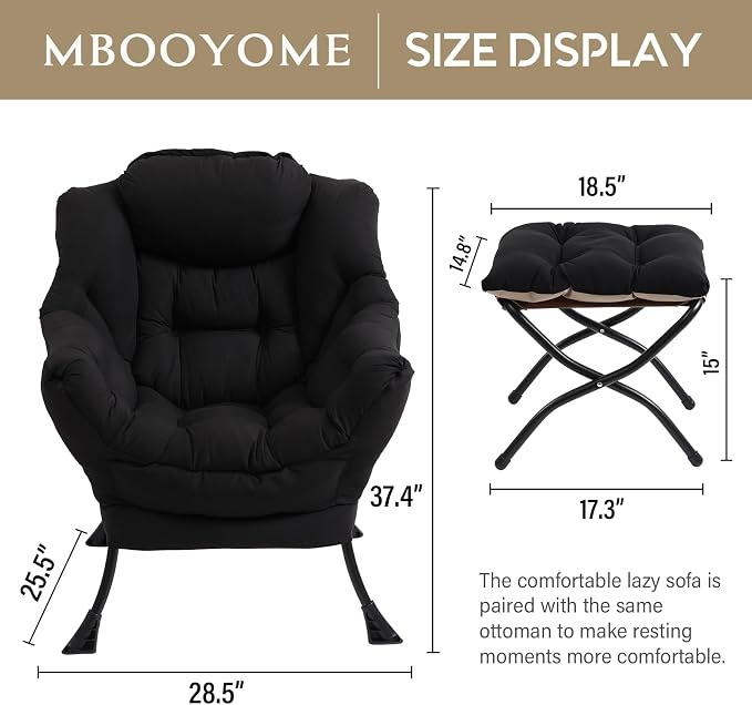 Lazy Chair with Folding Ottoman, Modern Accent Lounge Armchair with Armrests - Image 3