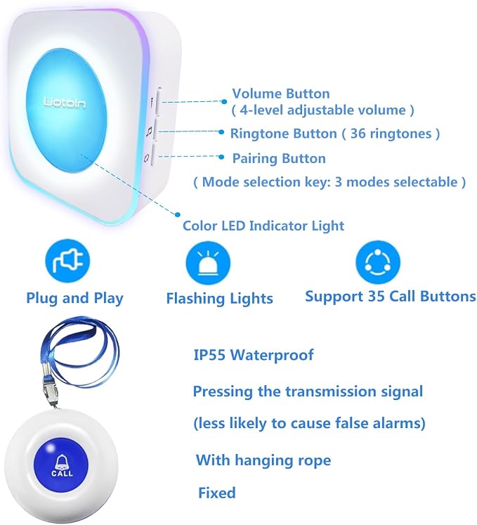 Caregiver Pager Wireless Call Button Call Bell Emergency Button Call Light - Image 3