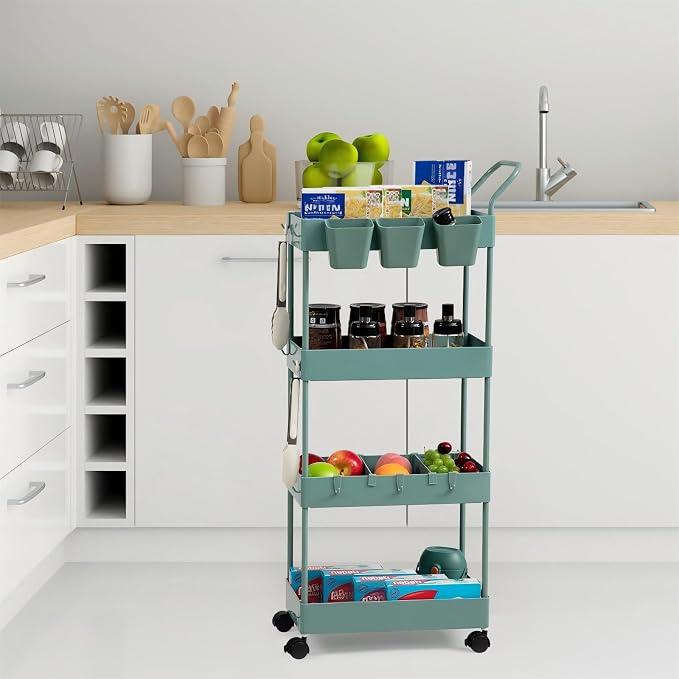 danpinera Slim Storage Cart on Wheels, 4 Tier Narrow Laundry Cart - Image 5