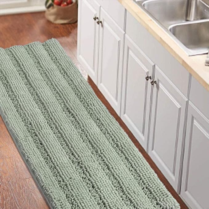 Turquoize Non Slip Shaggy Chenille Microfibers Bathroom Rug Sage Bathroom Mat by Turquoize