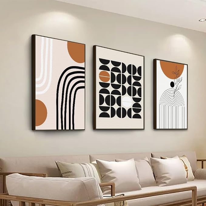 QKF Minimalist Canvas Wall Art Boho Black Brown Beige Line Geometric Abstract - Image 2